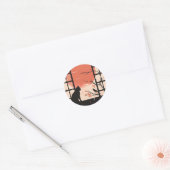 Kawaii Black Cat bij Window - Japanse esthetiek Ronde Sticker (Envelop)