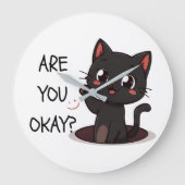 Kawaii Black Cat Clock Design Grote Klok (Voorkant)