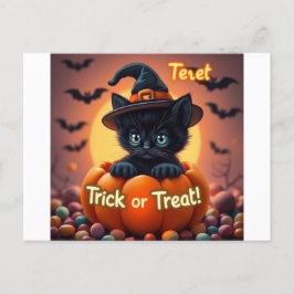 Kawaii Black Cat Halloween Briefkaart