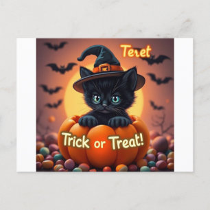 Kawaii Black Cat Halloween Briefkaart