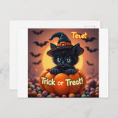 Kawaii Black Cat Halloween Briefkaart (Voorkant / Achterkant)