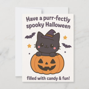 Kawaii Black Cat Halloween Wenskaart Briefkaart