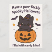 Kawaii Black Cat Halloween Wenskaart Briefkaart (Voorkant)