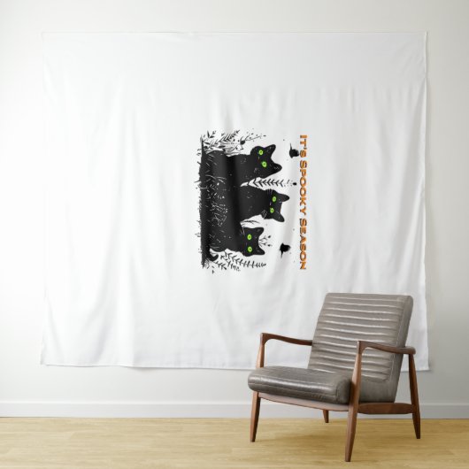 Kawaii Black Cat in Pumpkin Schattige Felt Hallowe Wandkleed (In Situ (horizontaal))