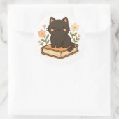 Kawaii Black Cat on Book – Cozy Sticker (Tas)