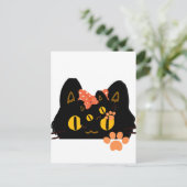 Kawaii Black Cat Peekaboo Art with Bow Briefkaart (Staand voorkant)