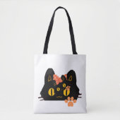 Kawaii Black Cat Peekaboo Art with Bow Tote Bag (Voorkant)