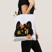 Kawaii Black Cat Peekaboo Art with Bow Tote Bag (Dichtbij)