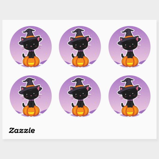 Kawaii Black Cat Pumpkin Halloween Sticker (Vel)