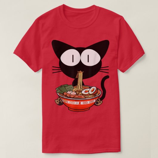 Kawaii Black Cat Ramen Bowl Anime Japanse noedels T-shirt (Design voorkant)