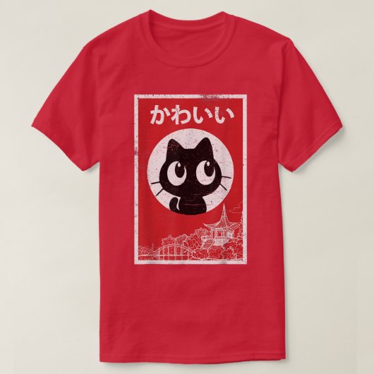 Kawaii Black Cat Ramen Lover Retro Japan T-shirt (Design voorkant)