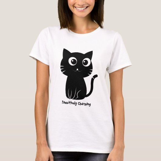 Kawaii Black Cat - Schattige Cartoon Design T-shir T-shirt (Voorkant)