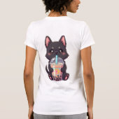 Kawaii Black Cat Sipping Boba Tea - Cute Anime T-shirt (Achterkant)