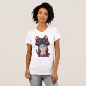 Kawaii Black Cat Sipping Boba Tea - Cute Anime T-shirt (Voorkant volledig)