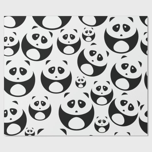 Kawaii Black en White Panda Pattern Cadeaupapier (Vlak)