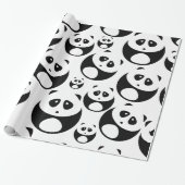 Kawaii Black en White Panda Pattern Cadeaupapier (Uitgerold)
