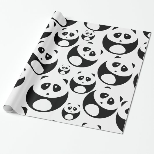 Kawaii Black en White Panda Pattern Cadeaupapier (Uitgerold)