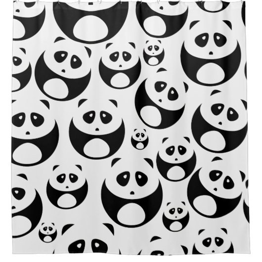 Kawaii Black en White Panda Pattern Douchegordijn (Voorkant)