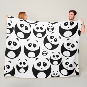 Kawaii Black en White Panda Pattern Fleece Deken