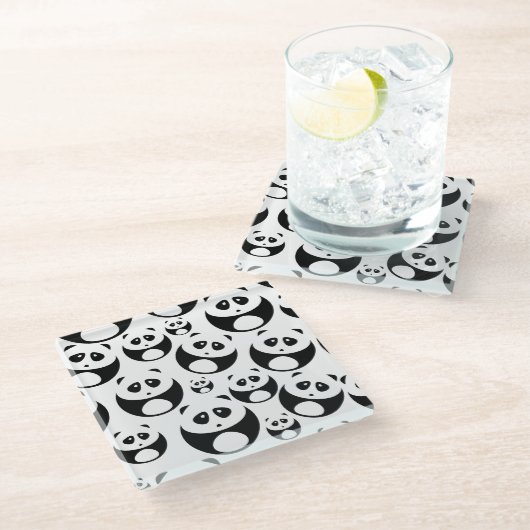Kawaii Black en White Panda Pattern Glazen Onderzetter (Schuin)
