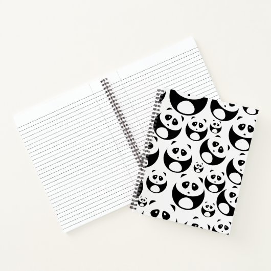 Kawaii Black en White Panda Pattern Notitieboek (Binnen)