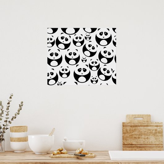 Kawaii Black en White Panda Pattern Poster (Keuken)