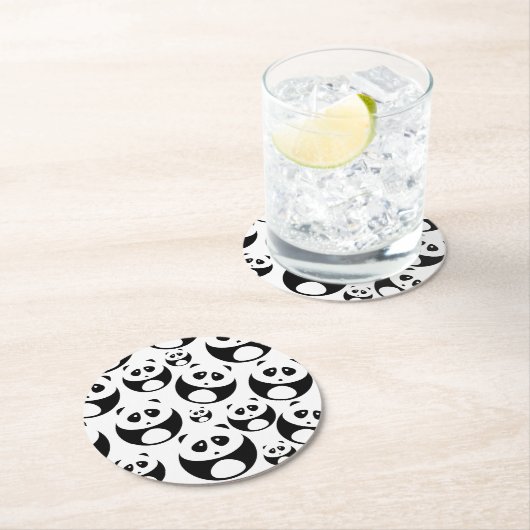 Kawaii Black en White Panda Pattern Ronde Kartonnen Onderzetter (Insitu)