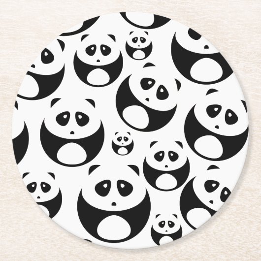 Kawaii Black en White Panda Pattern Ronde Kartonnen Onderzetter (Voorkant)