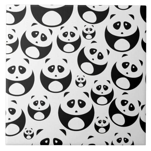 Kawaii Black en White Panda Pattern Tegeltje (Voorkant)
