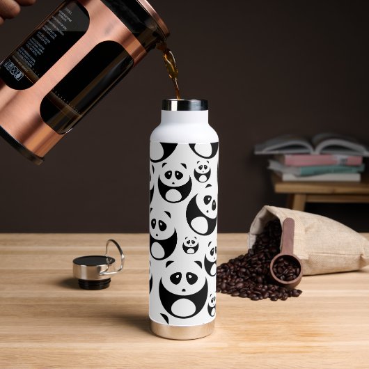 Kawaii Black en White Panda Pattern Waterfles (Koffie)