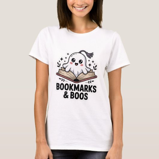 Kawaii Black Ghost Bladwijzer T-shirt (Voorkant)