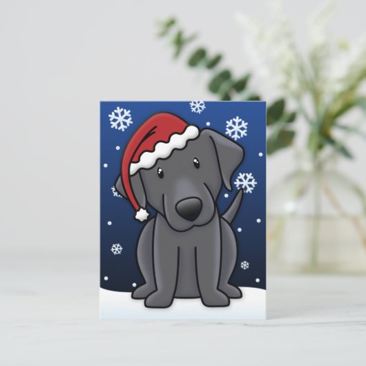 Kawaii Black Lab Kerst Briefkaart (Staand voorkant)