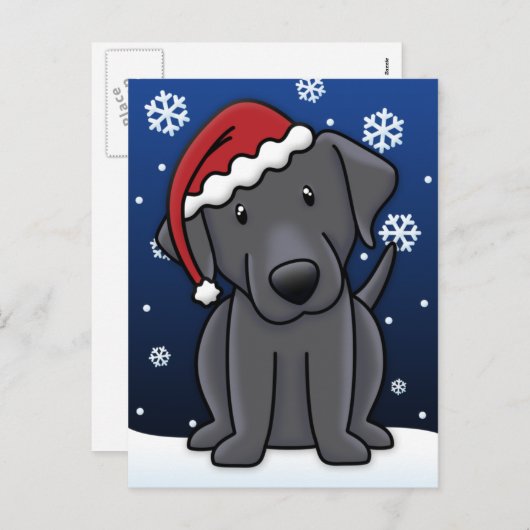 Kawaii Black Lab Kerst Briefkaart (Voorkant / Achterkant)