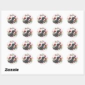 Kawaii Black Labrador Cartoon Floral Ronde Sticker (Vel)