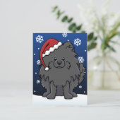 Kawaii Black Pomeranian Christmas Feestdagenkaart (Staand voorkant)