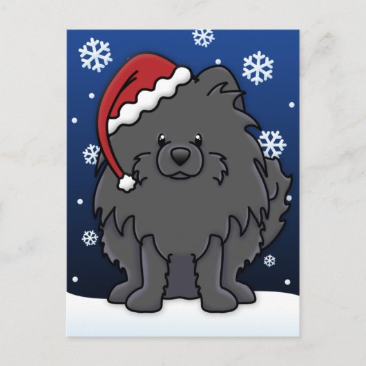 Kawaii Black Pomeranian Christmas Feestdagenkaart (Voorkant)