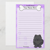 Kawaii Black Pomeranian Stationery Briefpapier (Voorkant / Achterkant)