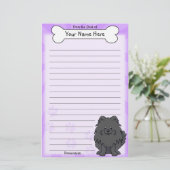 Kawaii Black Pomeranian Stationery Briefpapier (Staand voorkant)