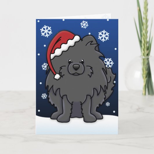 Kawaii Black Pommeren Kerstkaart Feestdagen Kaart (Voorkant)