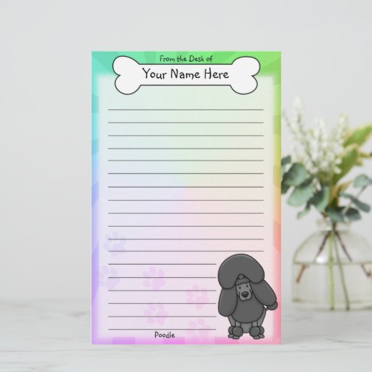 Kawaii Black Poodle Stationery Briefpapier (Staand voorkant)