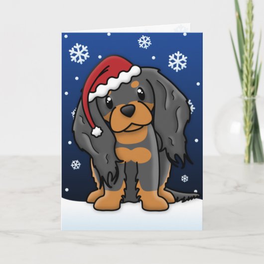 Kawaii Black & Tan Cavalier Spaniel Kerst Kaart (Voorkant)