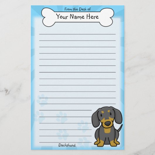 Kawaii Black & Tan Dachshund Stationery Briefpapier (Voorkant)