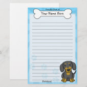 Kawaii Black & Tan Dachshund Stationery Briefpapier (Voorkant / Achterkant)