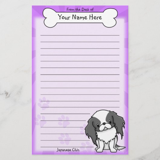 Kawaii Black & White Japanse Chin Stationery Briefpapier (Voorkant)