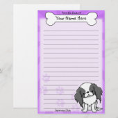 Kawaii Black & White Japanse Chin Stationery Briefpapier (Voorkant / Achterkant)