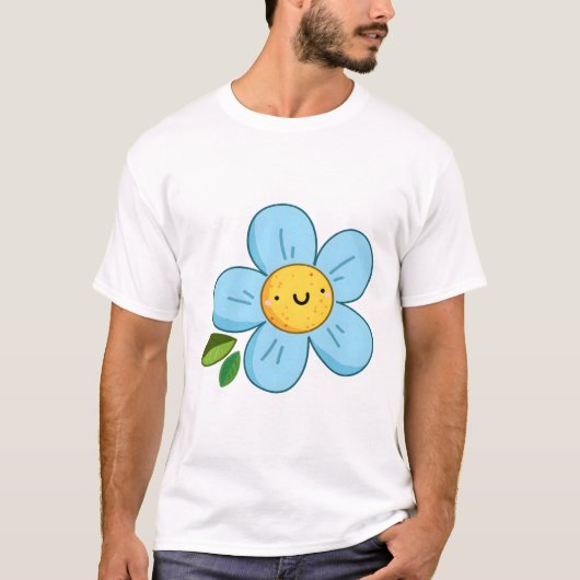 Kawaii Blauwe Bloem T-shirt (Voorkant)