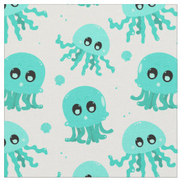 Kawaii Blauwe Octopus Schattige Patroon Stof