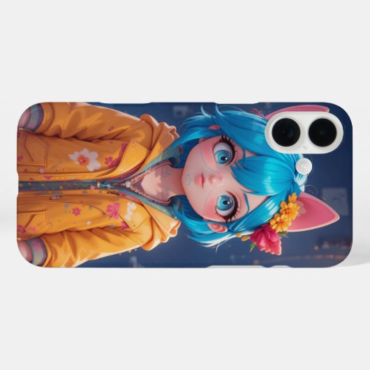 Kawaii Blauwharig kattenmeisje Case-Mate iPhone Case (Achterkant (horizontaal))