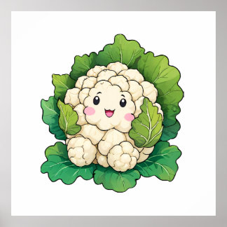 Kawaii Bloemkool Poster