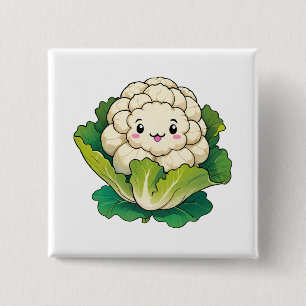 Kawaii Bloemkool Vierkante Button 5,1 Cm